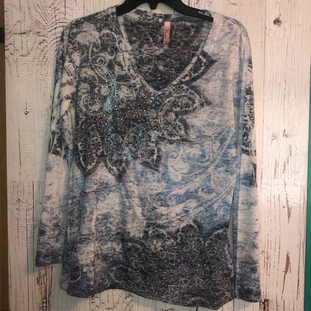 Light blue gem stone long sleeve shirt